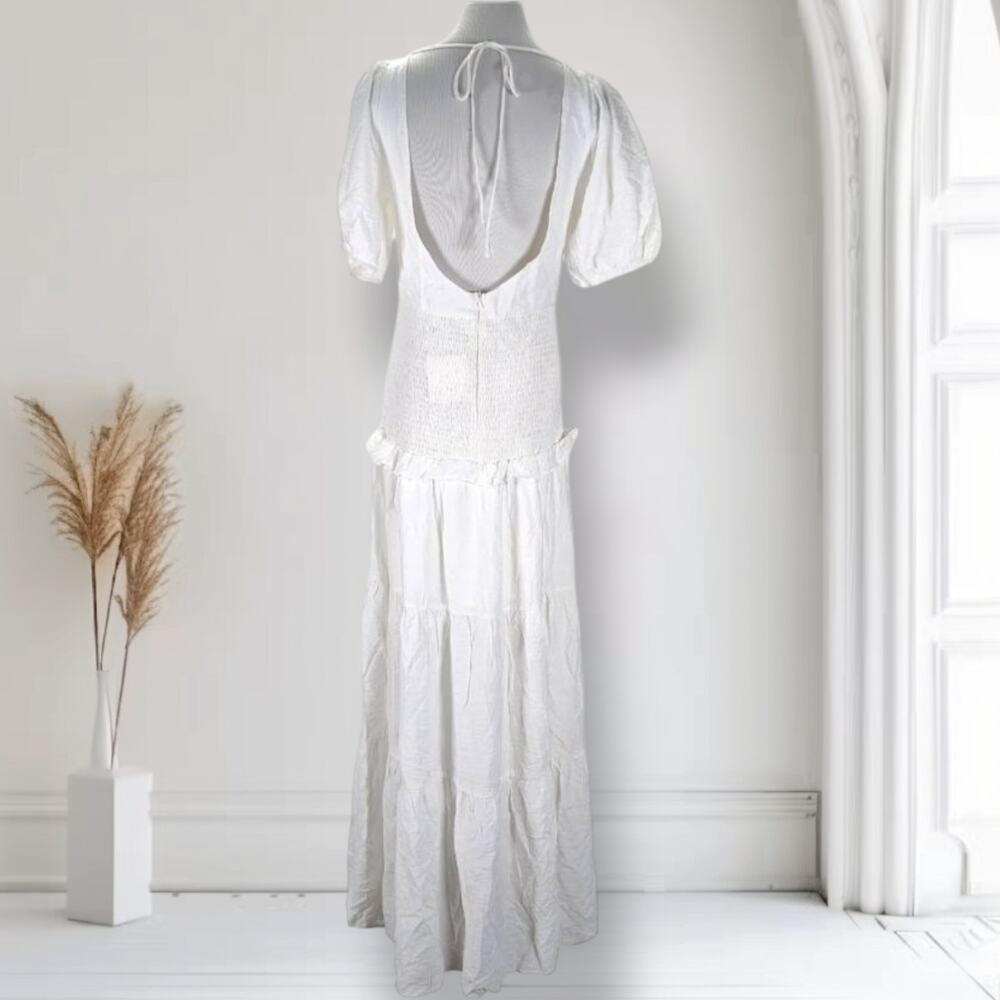 White Nap Dress Cottagecore Coquette Maxi Puff Sleeve Open Back L Skylar Rose - Picture 4 of 16